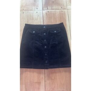 BlueSpice Black Corduroy Button Front Mini Skirt Size 13 Stretch Two‎ Pocket